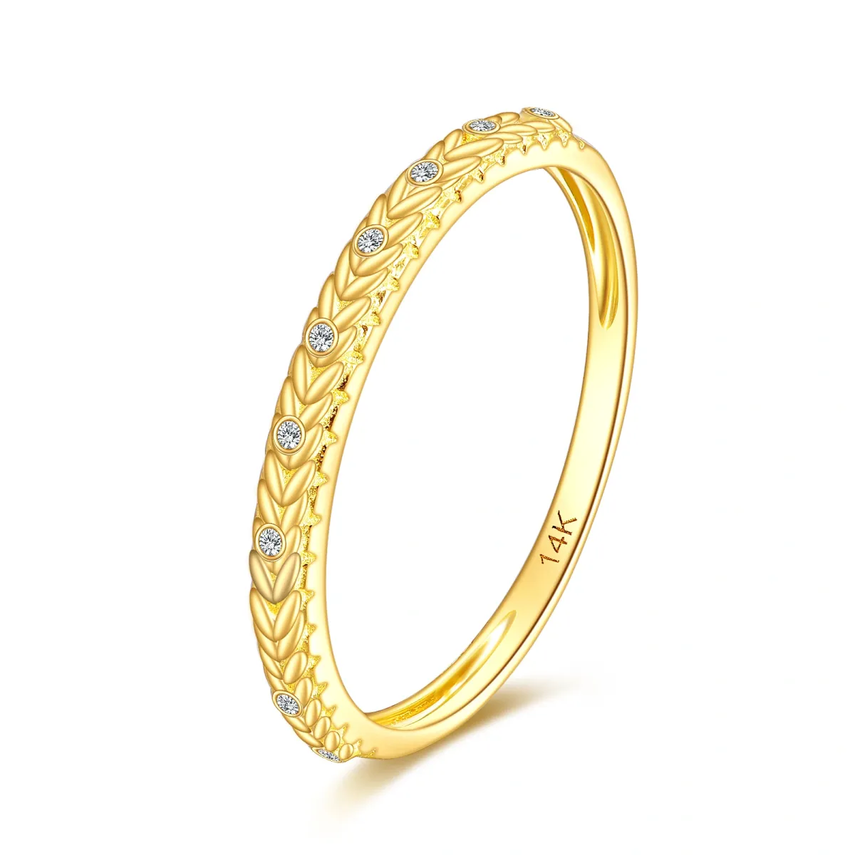 14K Gold Circular Shaped Cubic Zirconia Leaves Ring-1
