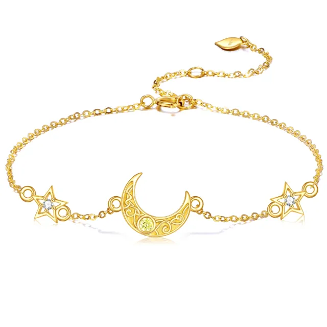 14K Gold Cubic Zirconia Moon & Star Pendant Bracelet-2