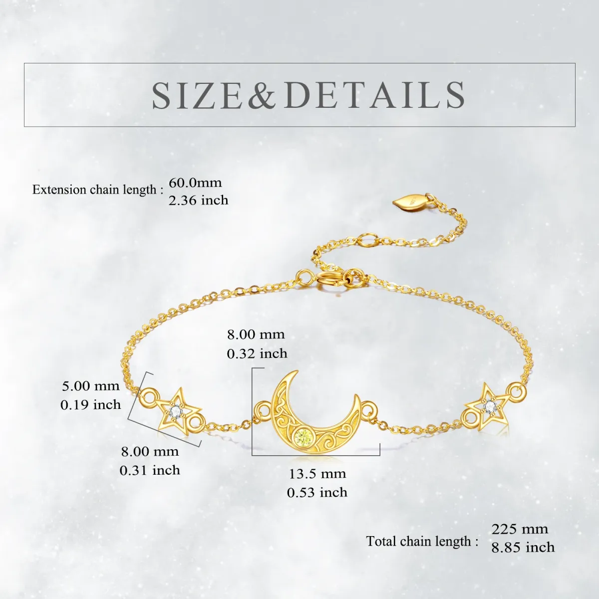 14K Gold Cubic Zirconia Moon & Star Pendant Bracelet-5