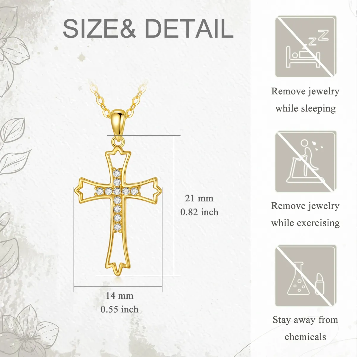 14K Gold Circular Shaped Zircon Cross & Filigree Pendant Necklace-5