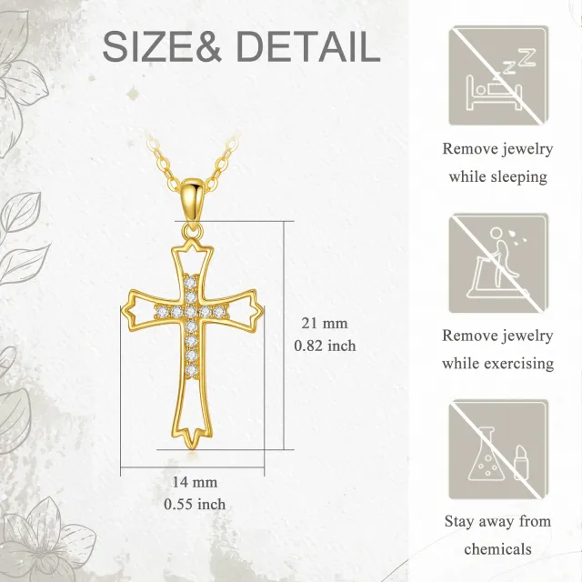 14K Gold Circular Shaped Zircon Cross & Filigree Pendant Necklace-4