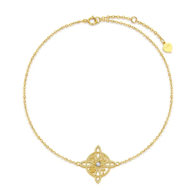 Bracelet en or 14K avec pendentif nœud celtique en zircon cubique-0