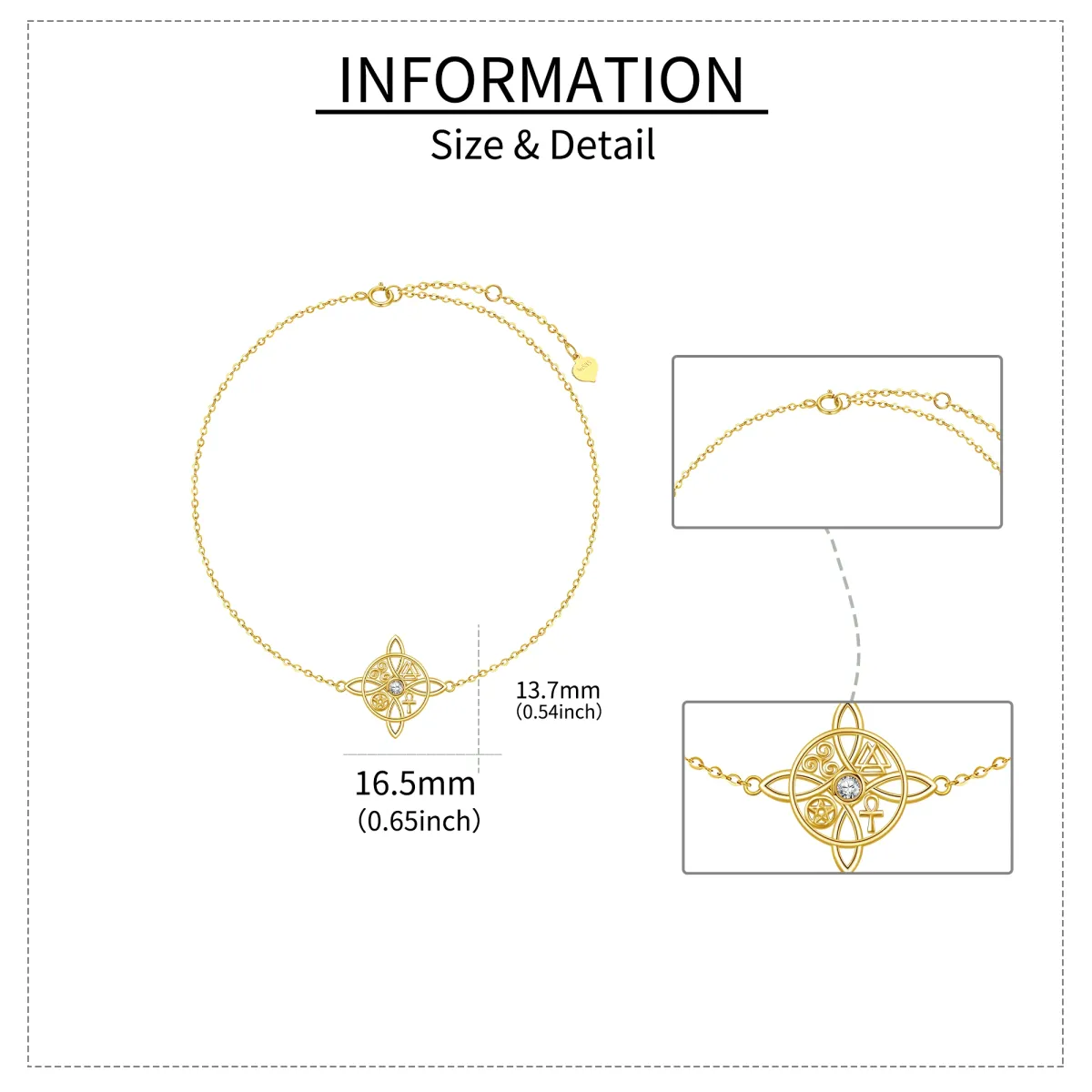 14K Gold Cubic Zirconia Celtic Knot Pendant Bracelet-5