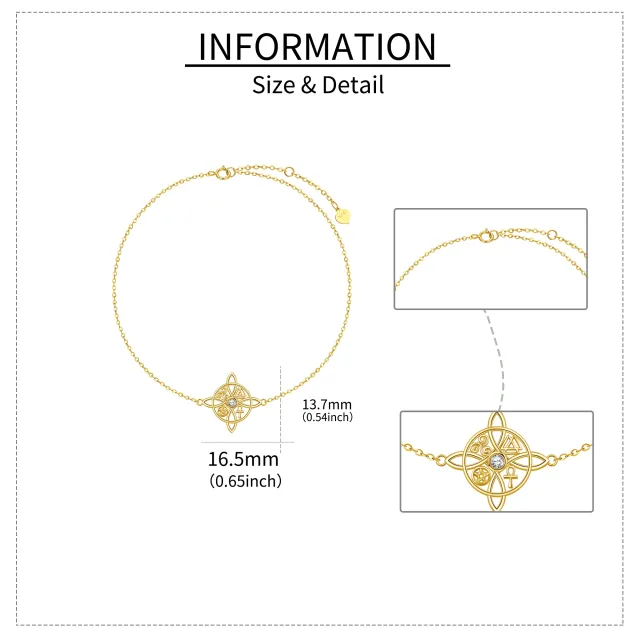 Bracelet en or 14K avec pendentif nœud celtique en zircon cubique-4