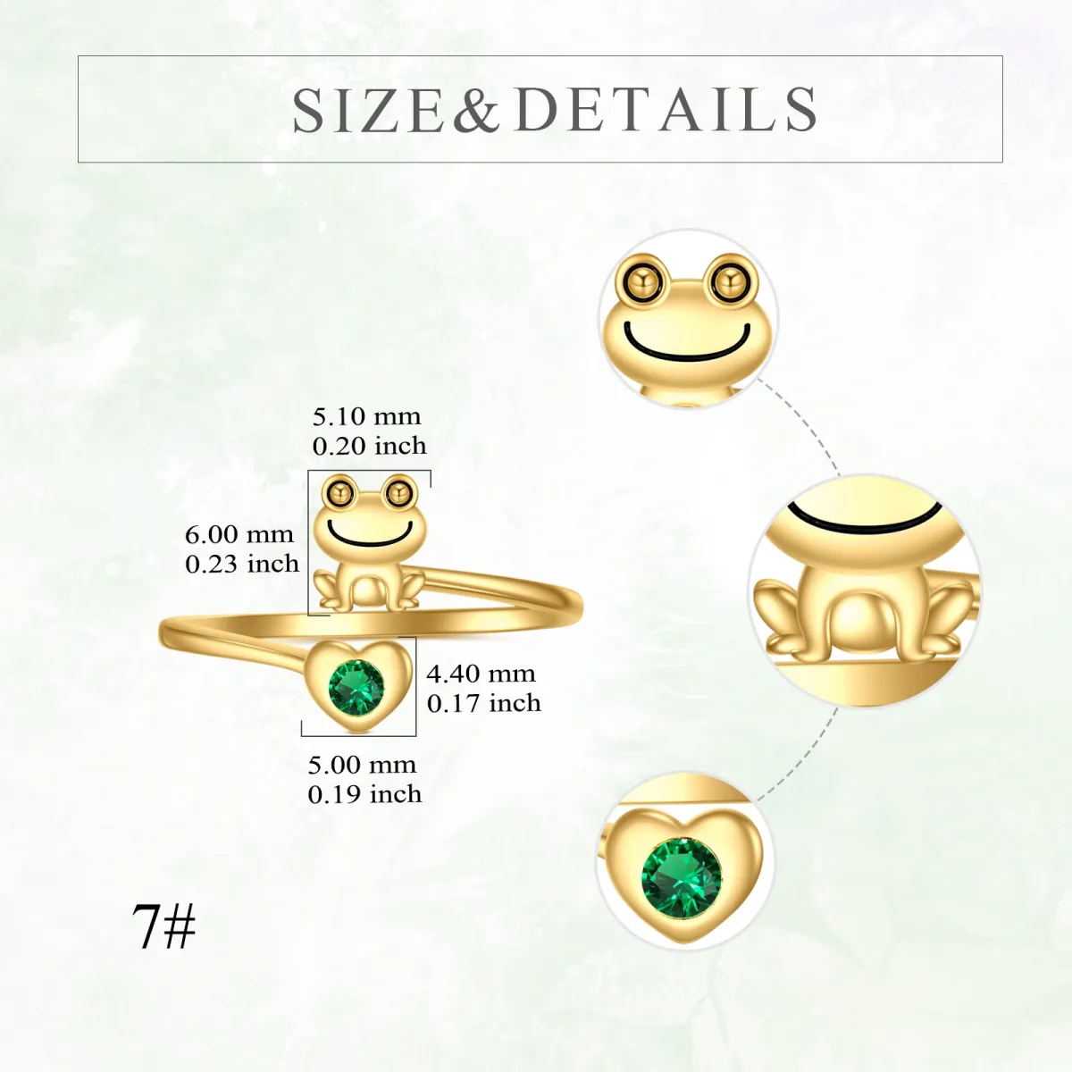 14K Gold Herzförmiger Kristall Frosch & Herz Offener Ring-5