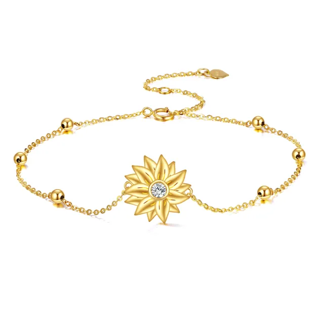 14K Gold Circular Shaped Zircon Sunflower Pendant Bracelet-0