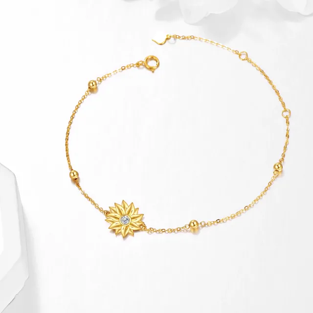 14K Gold Circular Shaped Zircon Sunflower Pendant Bracelet-2