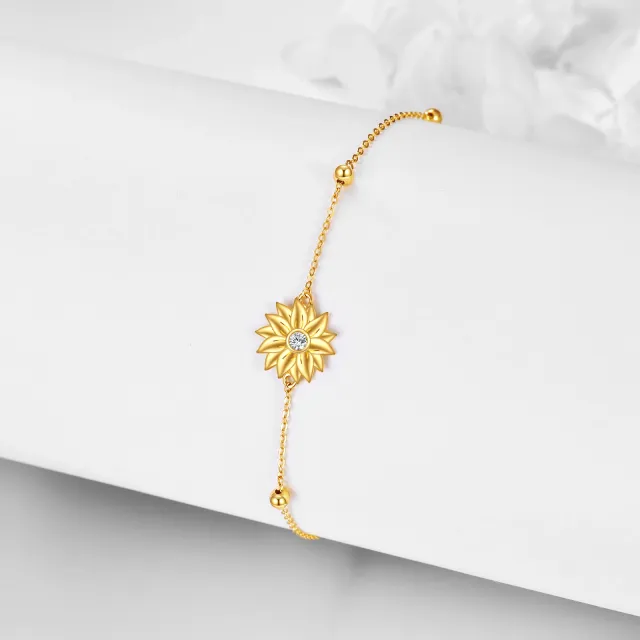 14K Gold Circular Shaped Zircon Sunflower Pendant Bracelet-3