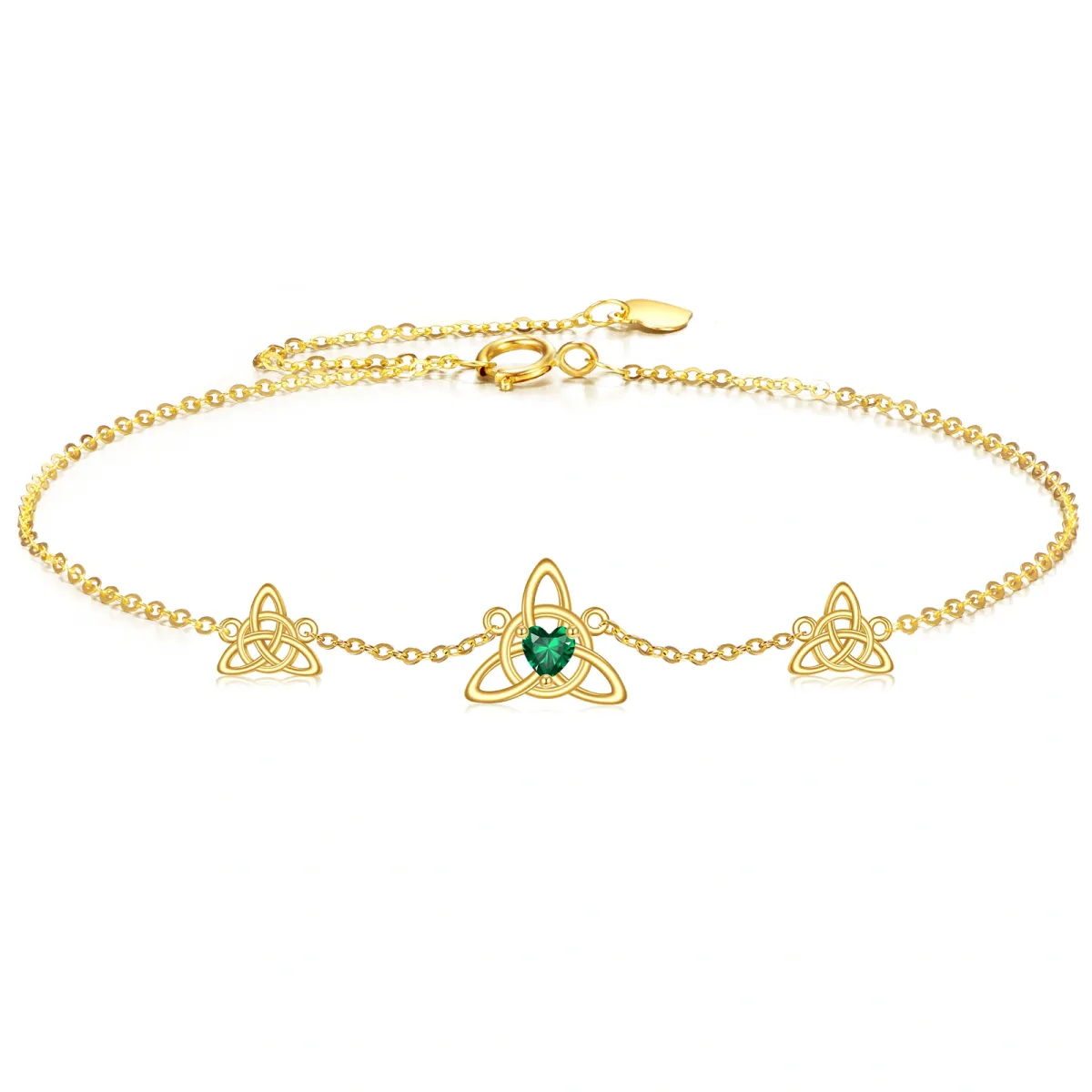 Pulsera de oro de 14 quilates en forma de corazón de cristal nudo celta colgante-1