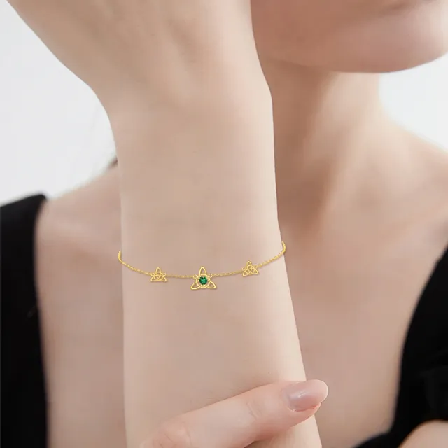 14K Gold Heart Shaped Crystal Celtic Knot Pendant Bracelet-1