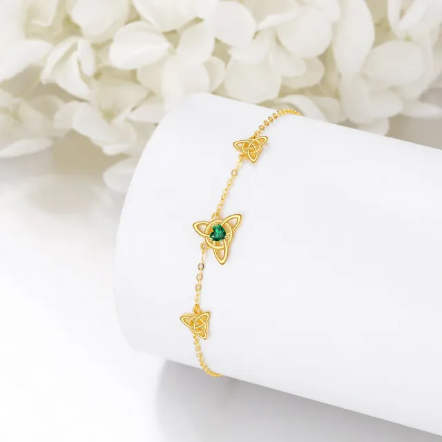 Pulsera de oro de 14 quilates en forma de corazón de cristal nudo celta colgante-2