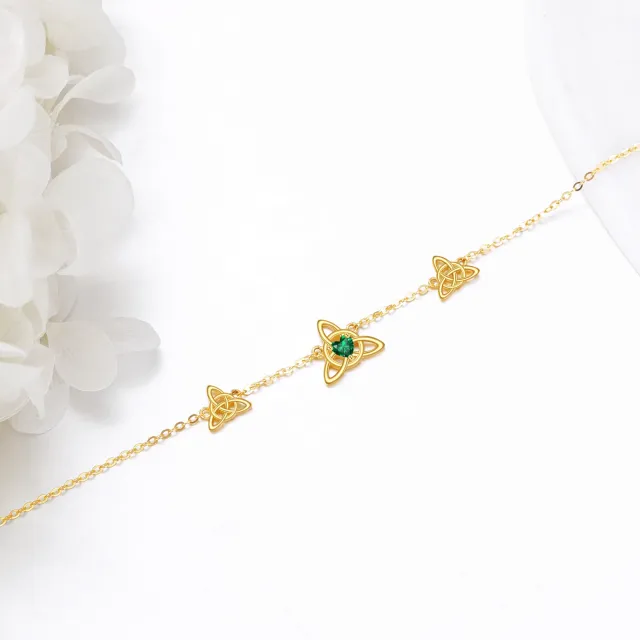 Bracelet en or 14K avec pendentif nœud celtique en cristal en forme de coeur-3