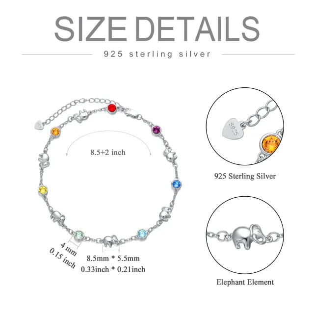 Sterling Silber kreisförmig Kristall Elefant einlagig Fußkettchen-4