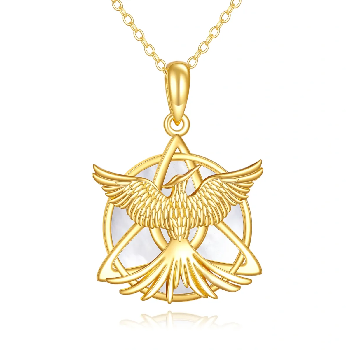 14K Gold Opal Phoenix & Celtic Knot Pendant Necklace-1