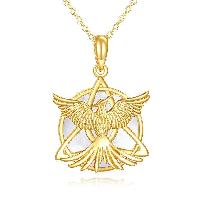 14K Gold Opal Phoenix & Celtic Knot Pendant Necklace-0