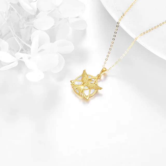 14K Gold Opal Phoenix & Celtic Knot Pendant Necklace-3
