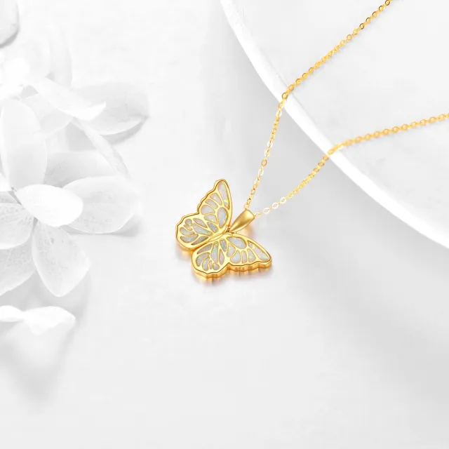 14K Gold Opal Hollow Butterfly Pendant Necklace-2