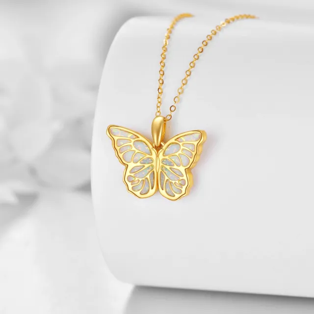 Collar Colgante Mariposa Hueca Opalo Oro 14K-3