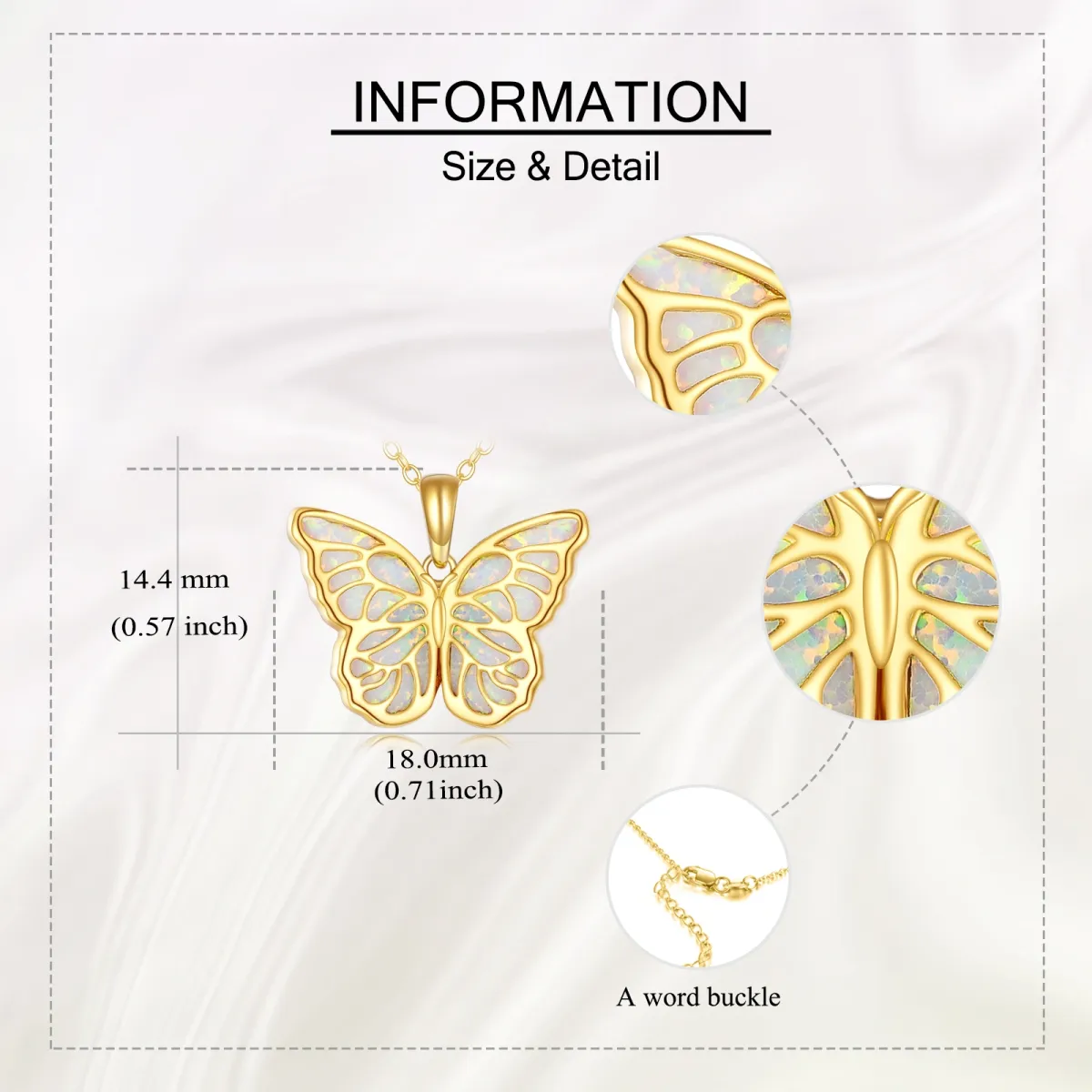 14K Gold Opal Hollow Butterfly Pendant Necklace-5