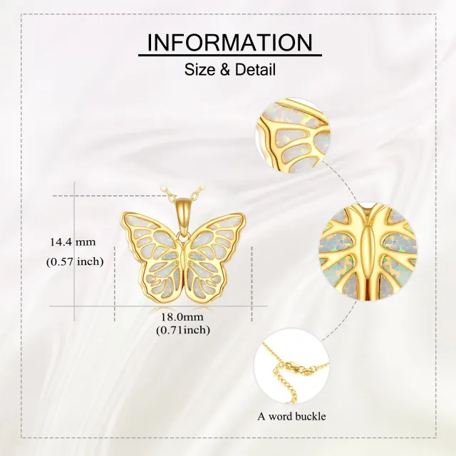 14K Gold Opal Hollow Butterfly Pendant Necklace-4