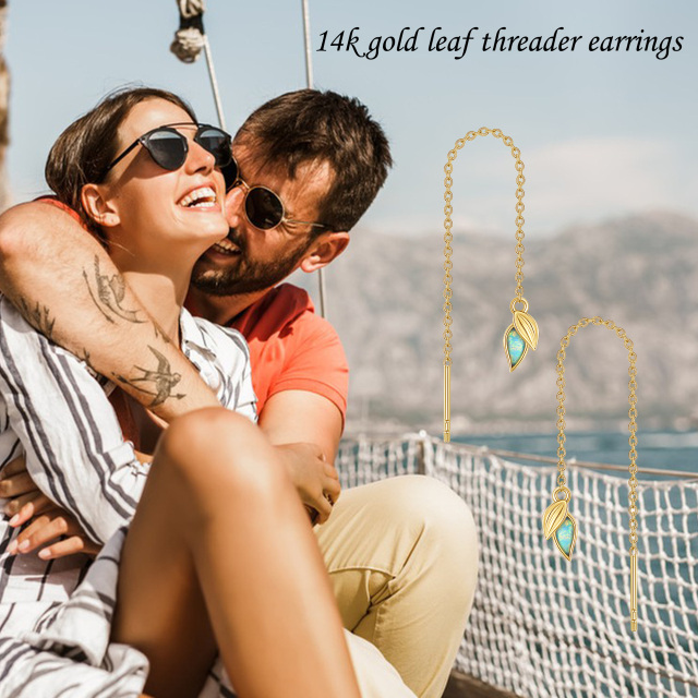 14K Gold Crystal Leaves Drop Earrings-6