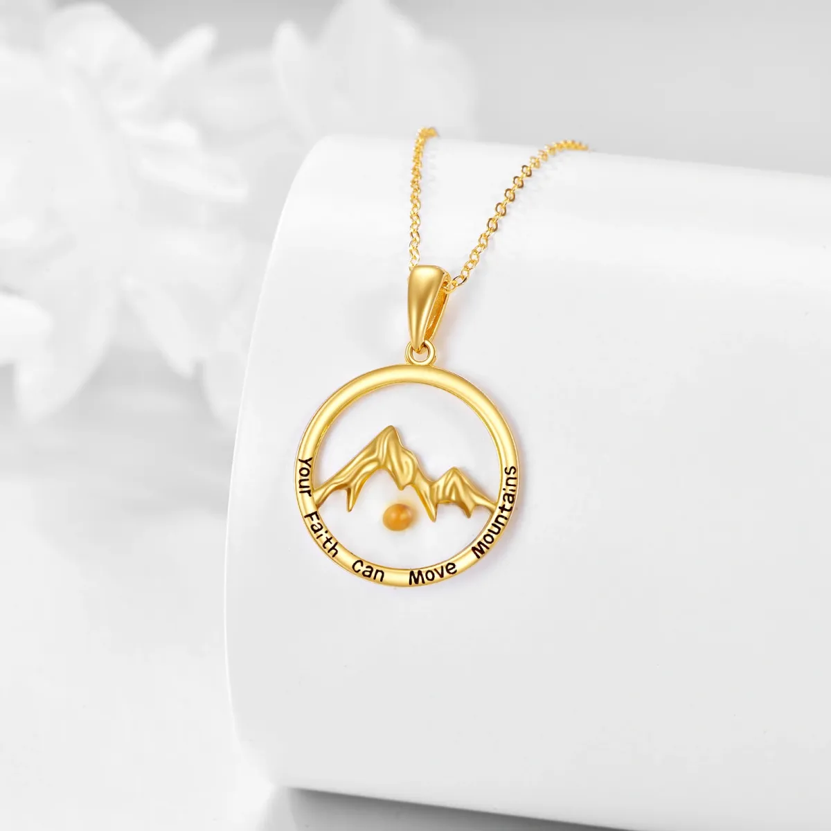 14K Gold Mountains and Sun Faith Pendant Necklace-4