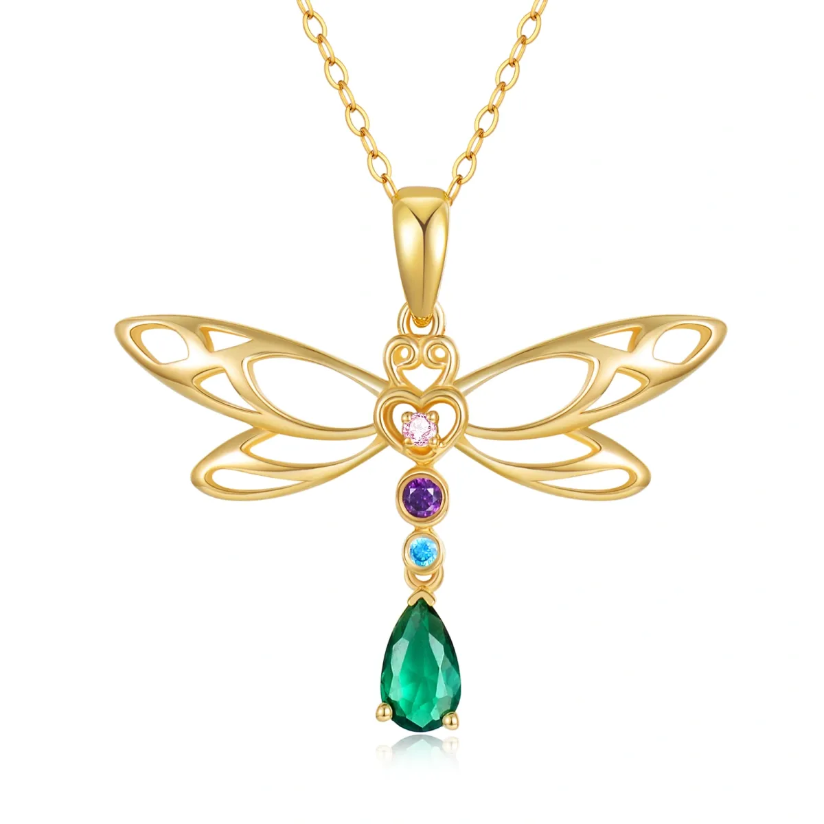 14K Gold Cubic Zirconia Dragonfly Pendant Necklace-1