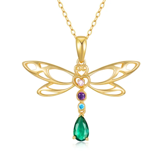 14K Gold Cubic Zirconia Dragonfly Pendant Necklace-0