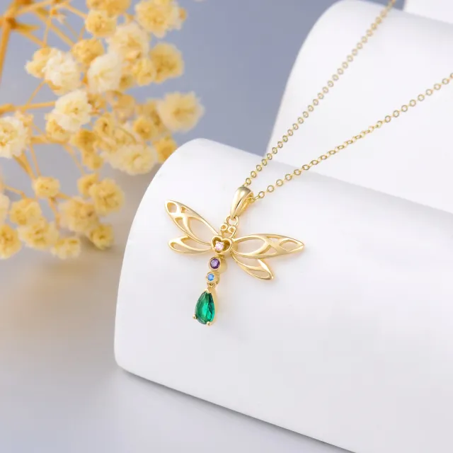 Collier libellule en or 14K avec pendentif en zircon cubique-2