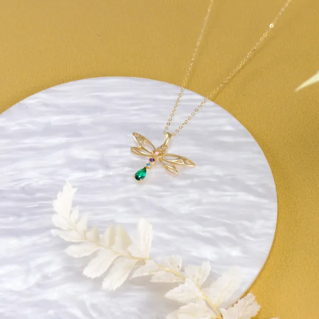 14K Gold Cubic Zirconia Dragonfly Pendant Necklace-3