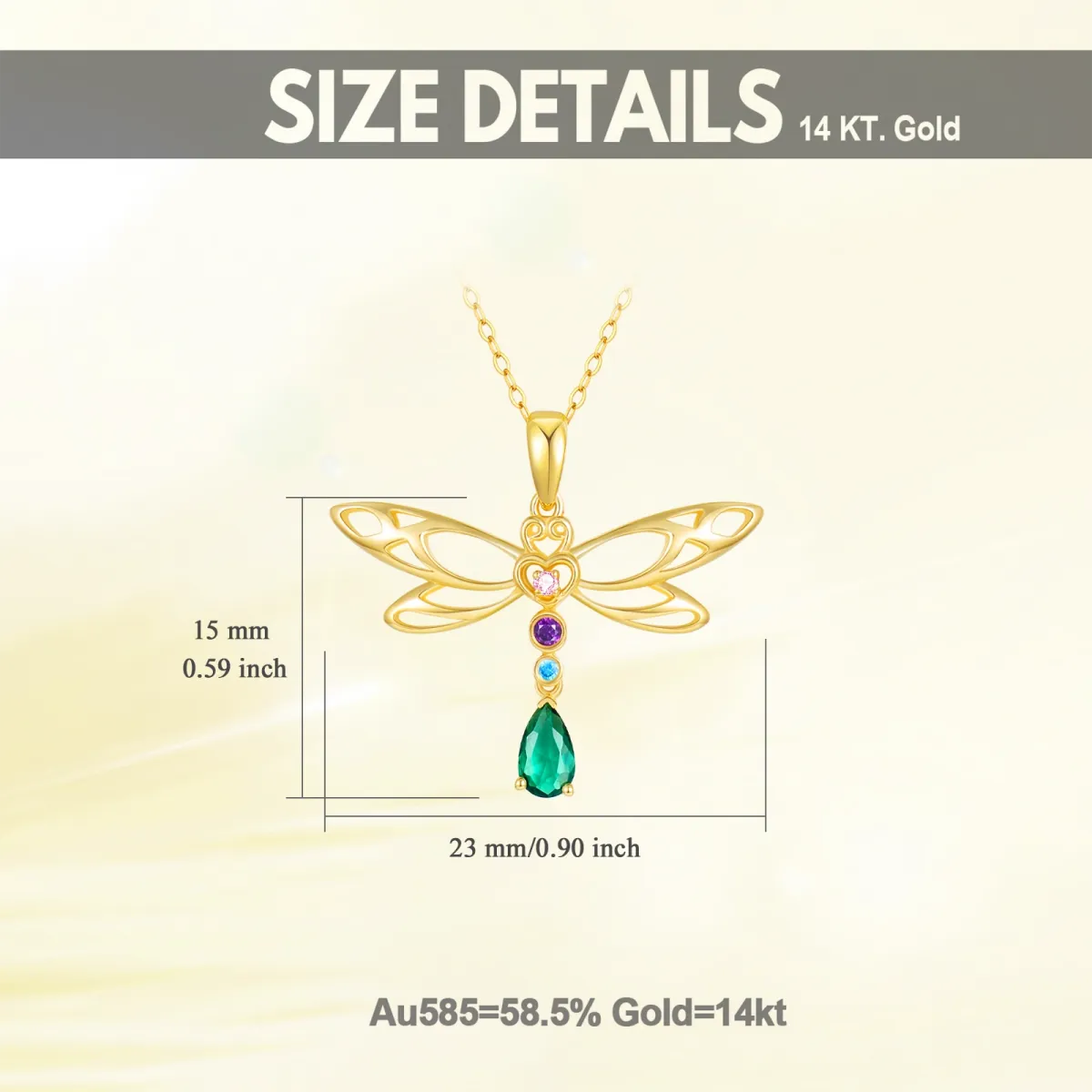 14K Gold Cubic Zirkonia Libelle Anhänger Halskette-5