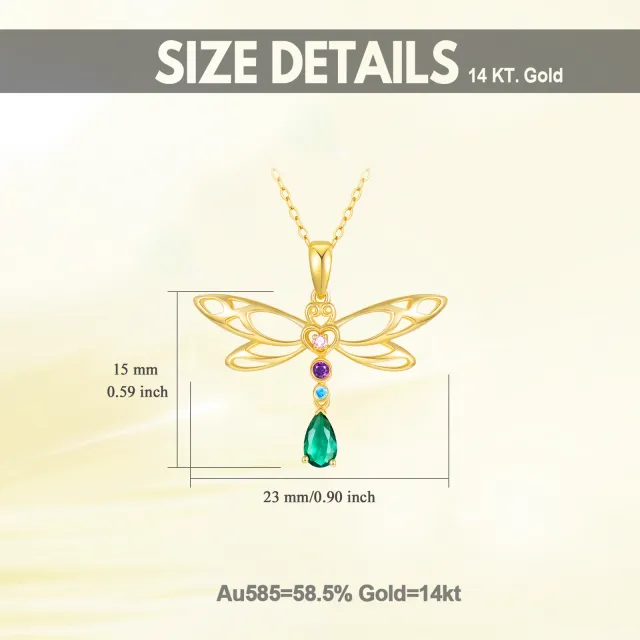 14K Gold Cubic Zirconia Dragonfly Pendant Necklace-4