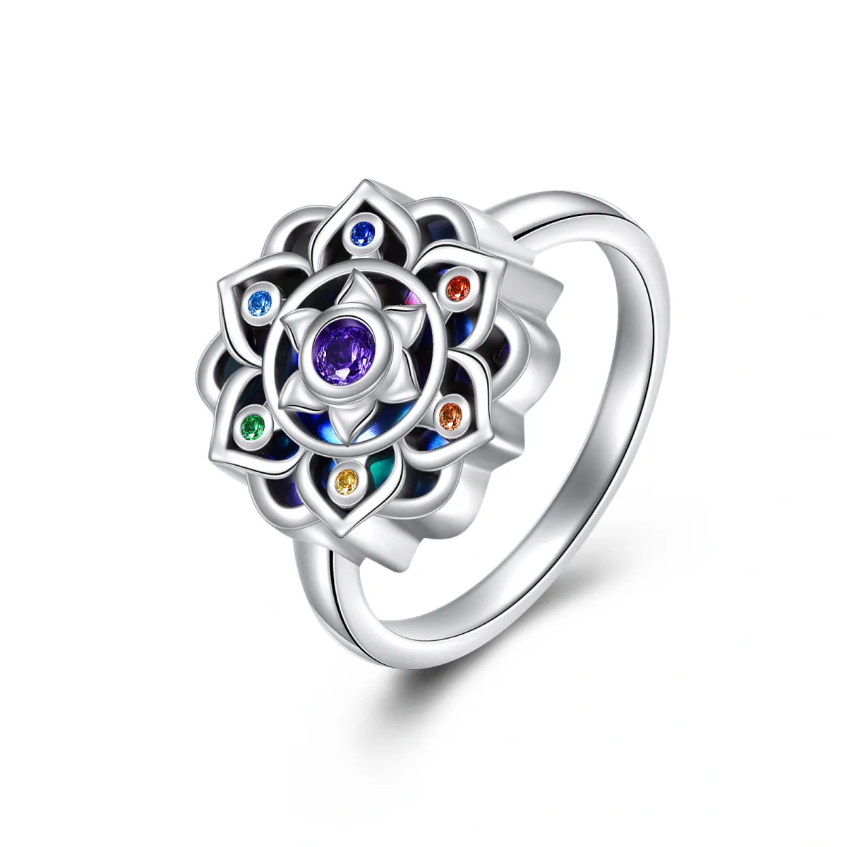 Bague lotus en argent sterling avec zircon de forme circulaire-1