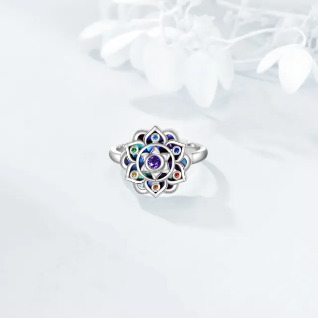 Sterling Silver Circular Shaped Zircon Lotus Ring-3