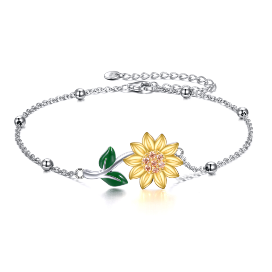 Sterling Silver Two-tone Sunflower Single Layer Anklet