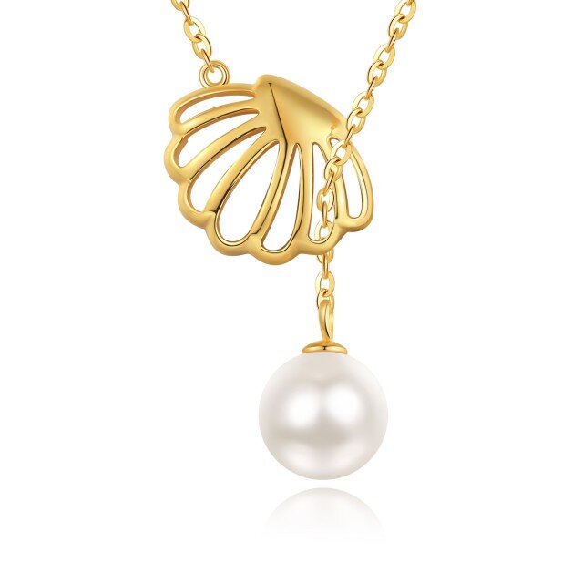 Sterling Silver with Yellow Gold Plated Circular Shaped Pearl Shell Adjustable Y Necklace-0