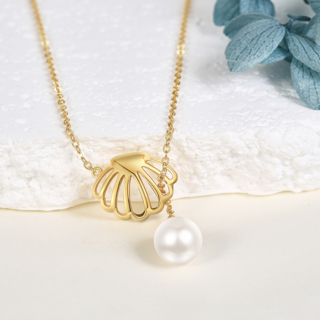 Sterling Silver with Yellow Gold Plated Circular Shaped Pearl Shell Adjustable Y Necklace-2