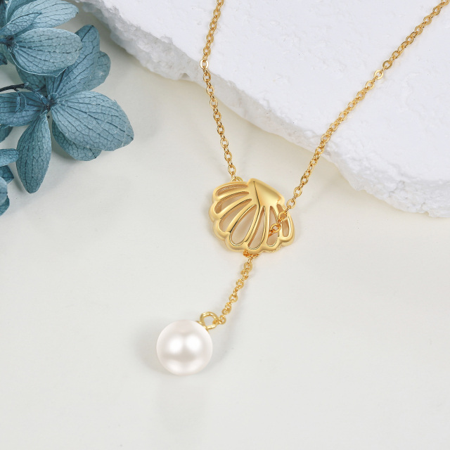 Sterling Silver with Yellow Gold Plated Circular Shaped Pearl Shell Adjustable Y Necklace-3