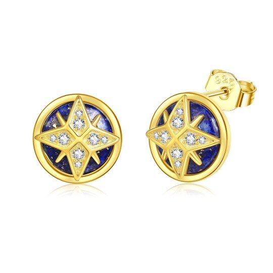 Sterling Silver with Yellow Gold Plated Lapis Lazuli Star Stud Earrings