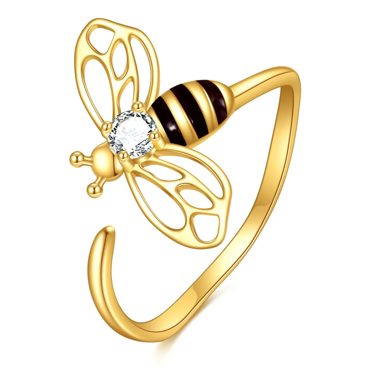 14K Gold Cubic Zirconia Bees Open Ring-1