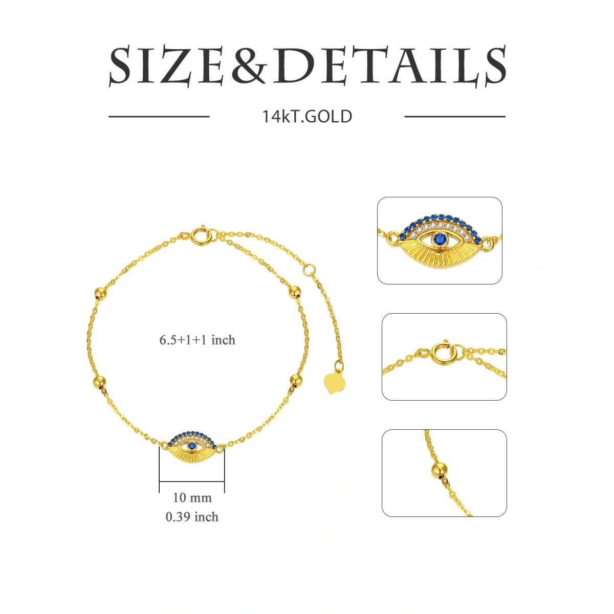 14K Gold Cubic Zirkonia Devil's Eye Anhänger Armband-5