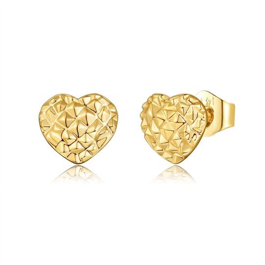 14K Yellow Gold Diamond-Cut Heart Stud Earrings