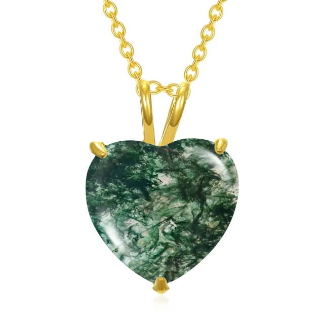 14K Gold Heart Shaped Agate Heart Pendant Necklace-0