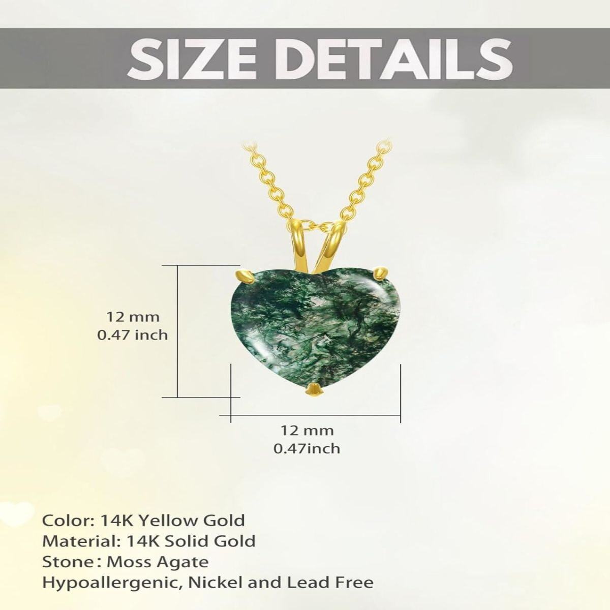 14K Gold Heart Shaped Agate Heart Pendant Necklace-4
