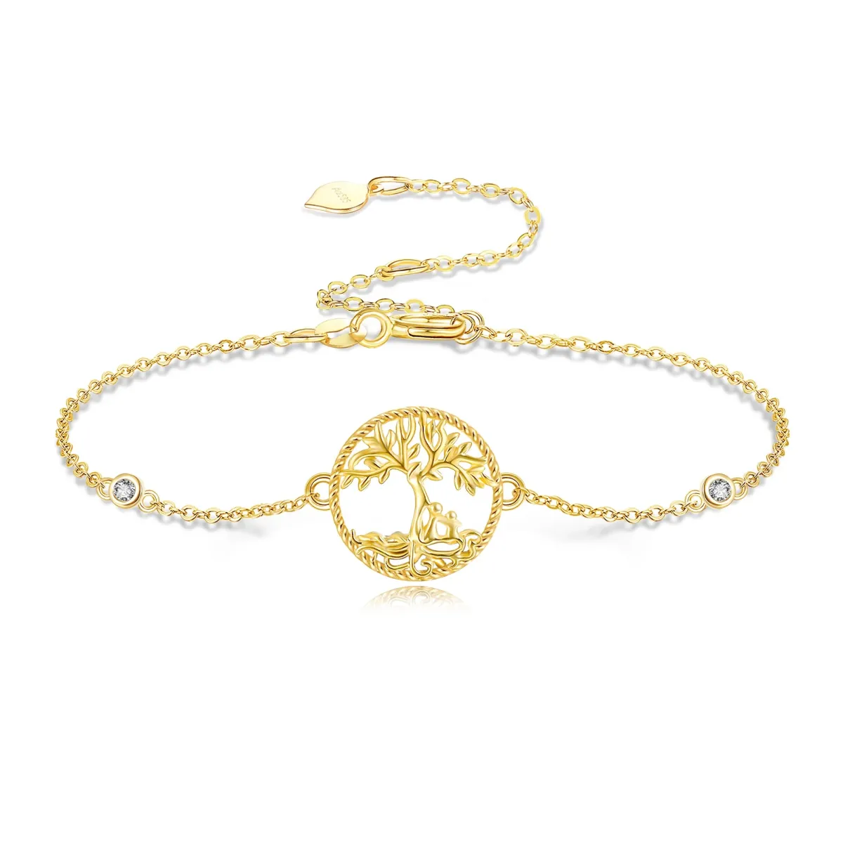 Pulsera colgante de oro de 14 quilates con circonita cúbica Árbol de la Vida-1