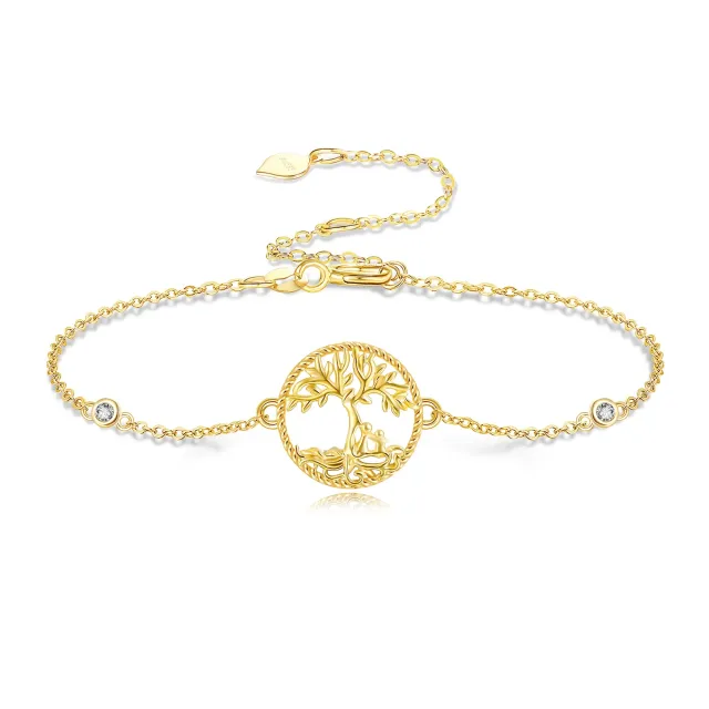 14K Gold Cubic Zirconia Tree Of Life Pendant Bracelet-0