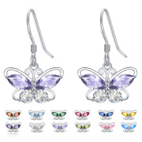 wholesale 925 Sterling Silver Purple Butterfly Cubic Zirconia Drop Earrings For Women-