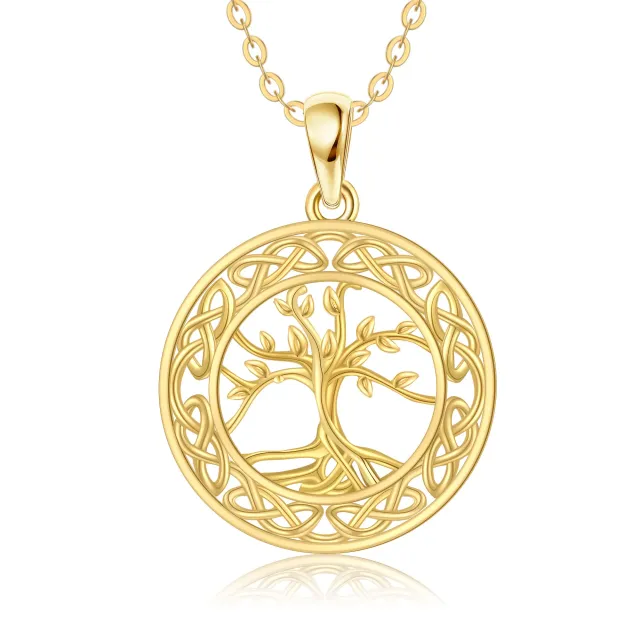 14K Gold Baum des Lebens & Kreis Anhänger Halskette-0