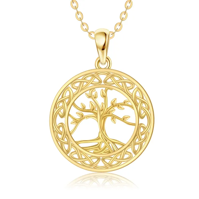 Collier en or 14K avec pendentif arbre de vie et cercle-0