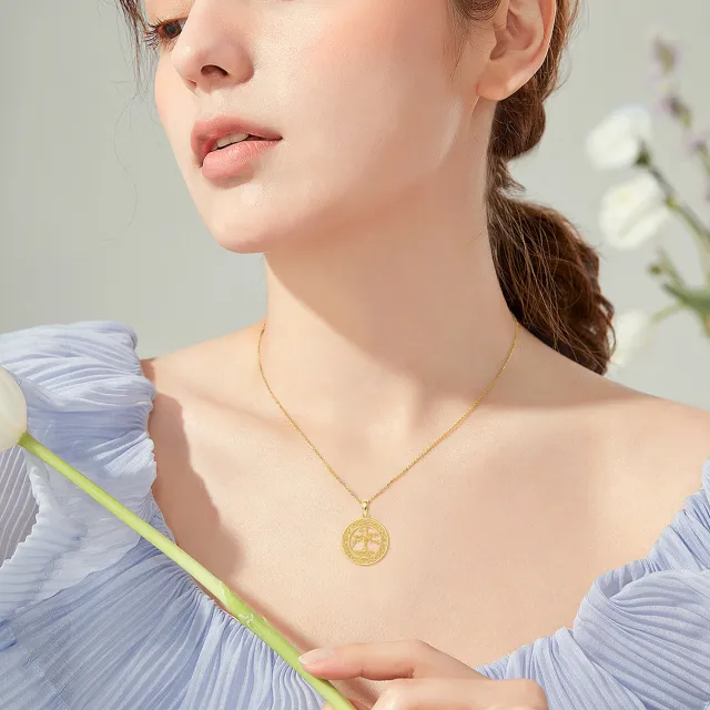 Collier en or 14K avec pendentif arbre de vie et cercle-1